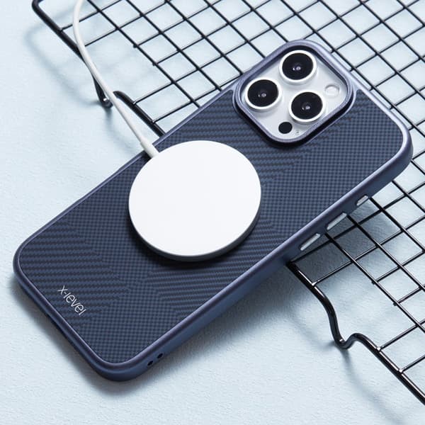 X-LEVEL Mobilskal till iPhone 16 Pro Magnetiskt Hård PC Kolfiber Blå