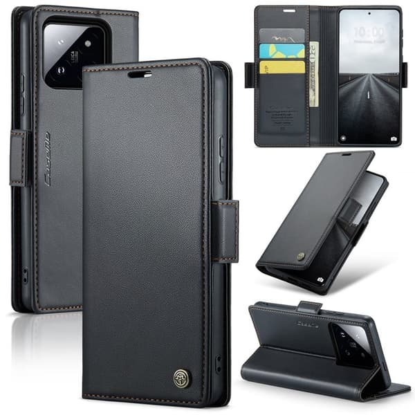 CASEME Xiaomi 14 Pro Plånboksfodral Konstläder RFID-Skydd Svart