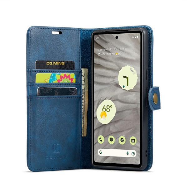 DG.MING Google Pixel 8a Plånboksfodral 2 i 1 Äkta läder - Blå