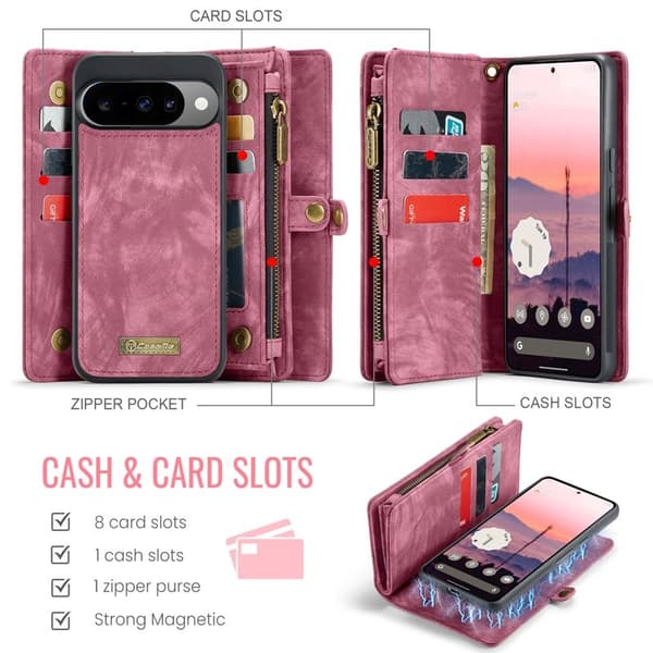 CASEME Plånboksfodral Konstläder till Google Pixel 10 Pro - Röd