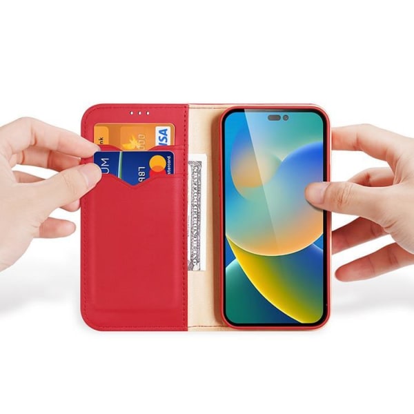 Dux Ducis iPhone 14 Pro lompakkokotelo aitoa nahkaa Hivo Flip - punainen