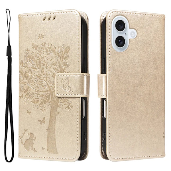 iPhone 17 Konstläder Plånboksfodral Tree Pattern - Guld Guld