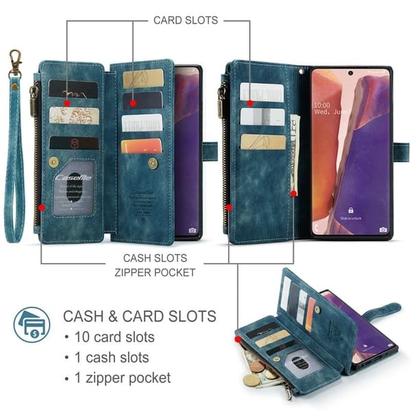 CASEME Konstläder Plånboksfodral för Samsung Galaxy Note20 5G - Blå