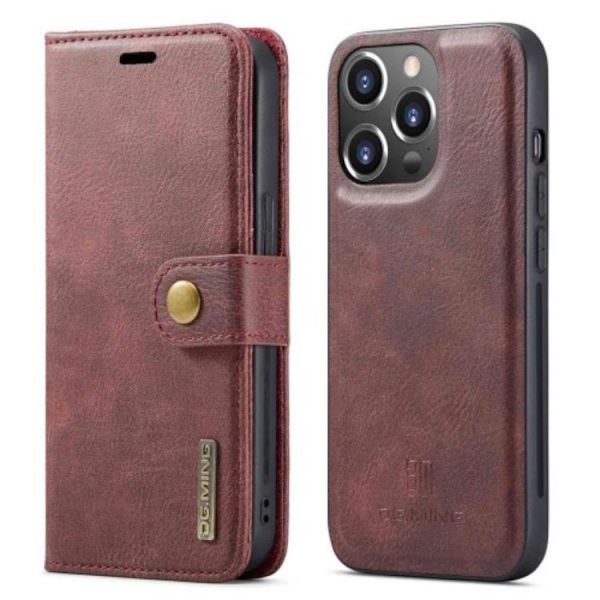 DG.MING iPhone 14 Pro Plånboksfodral Split Detachable Flip - Röd