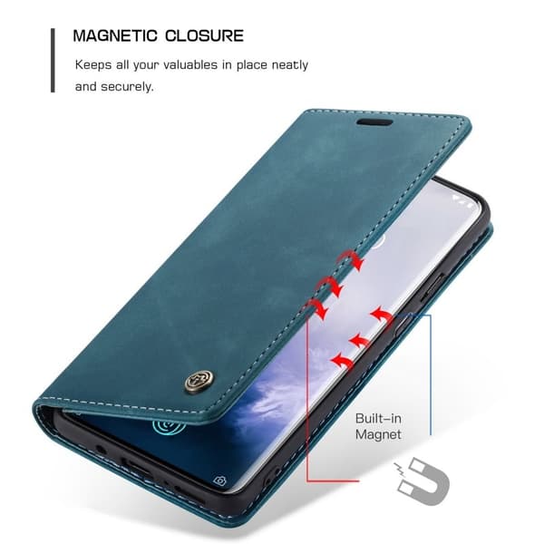 CASEME 013 Mobilskal till OnePlus 7 Pro Auto-absorberande KonstLäder Blå