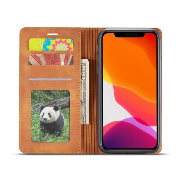 FORWENW iPhone 11 Plånboksfodral i Silky Touch Konstläder - Brun