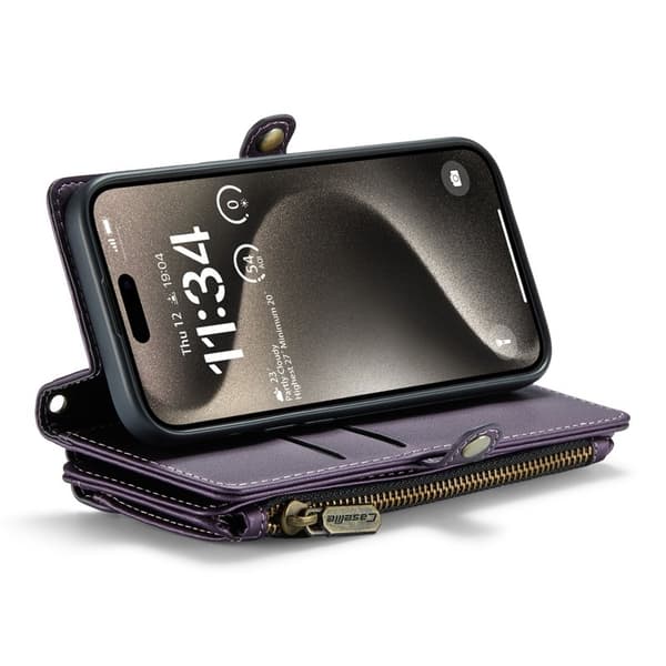 CASEME Plånboksfodral Konstläder för iPhone 15 Pro med kortfickor - Lila
