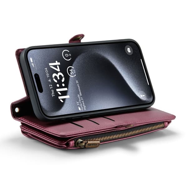 CASEME Plånboksfodral Konstläder till iPhone 15 Pro Max - Vinröd
