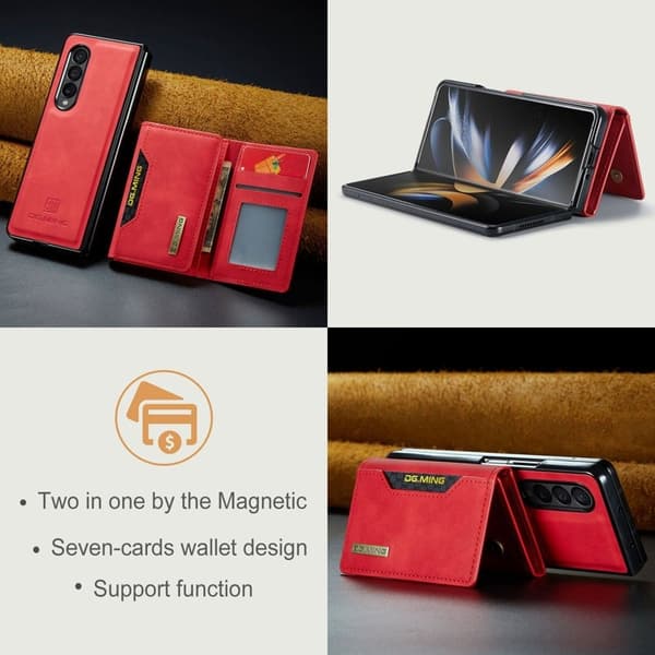 DG.MING Samsung Galaxy Z Fold4 Konstläder Plånboksfodral Magnetisk Röd