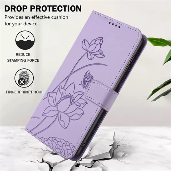iPhone 17 Pro Max Konstläder Plånboksfodral Lotus Imprint - Lila Lila