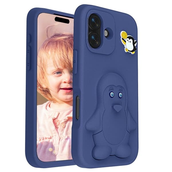 D.G Ming Mobilskal till iPhone 16 Penguin Design Kickstand EVA - Blå