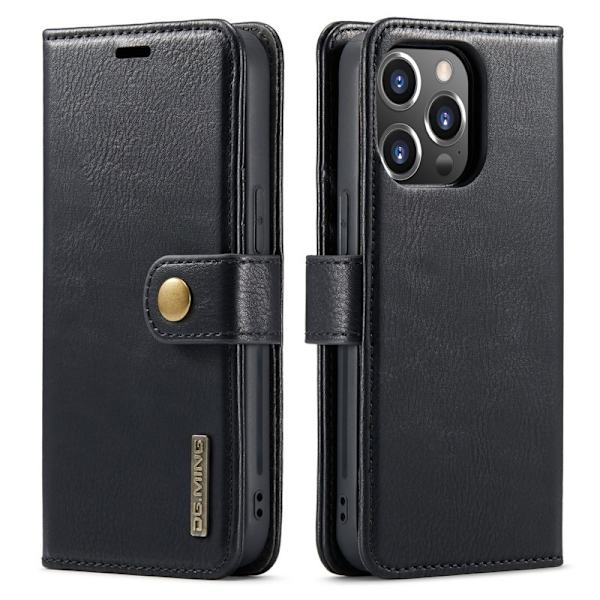 DG.MING iPhone 16 Pro Max Plånboksfodral Äkta Läder Avtagbart - Svart