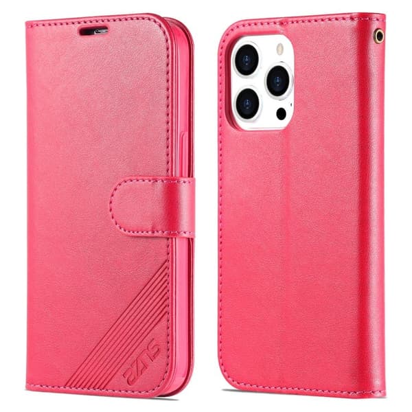 AZNS iPhone 15 Pro Plånboksfodral Konstläder med ställ - Röd