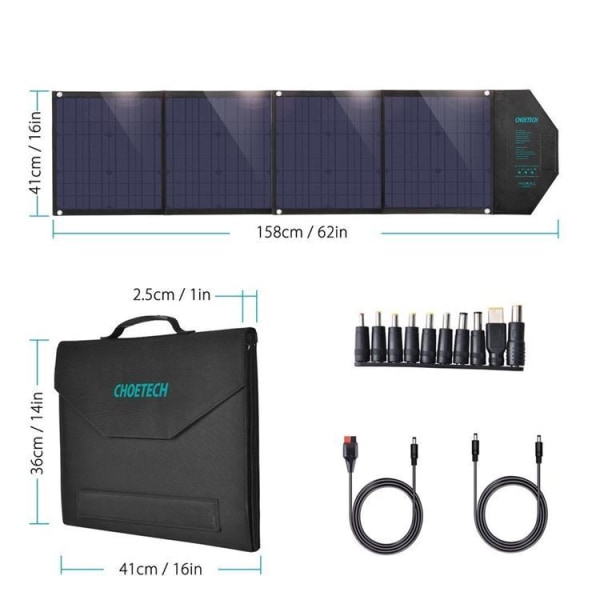 Choetech Foldbar 2x USB Til Type-C Solar Oplader 80W - Sort