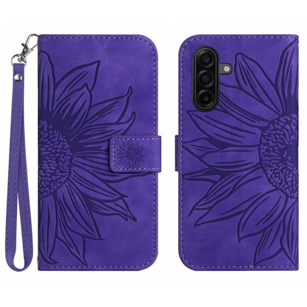 Samsung Galaxy S26 Plånboksfodral Konstläder Blomtryck - Mörklila