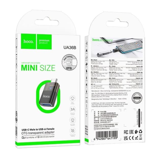 Hoco USB-A Till USB-C Adapter OTG UA36B - Svart Svart