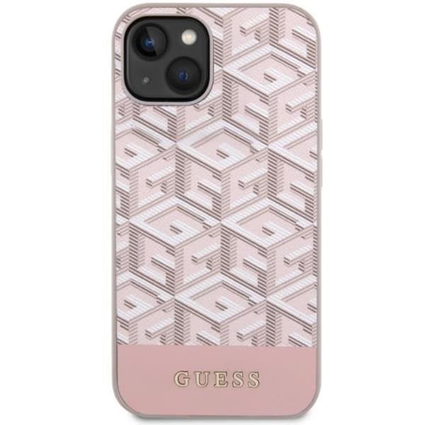 Guess Mobilskal till iPhone 14 MagSafe GCube Stripes - Rosa Rosa
