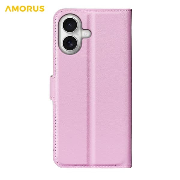 AMORUS iPhone 17 Konstläder Plånboksfodral Flipstativ Litchi - Rosa Rosa