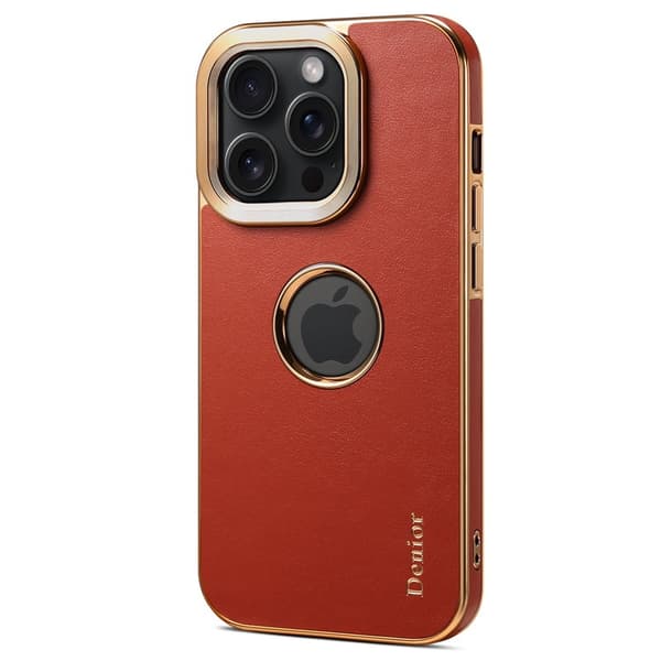DENIOR iPhone 14 Pro Plånboksfodral Electropläterad Äkta Läder Maroon