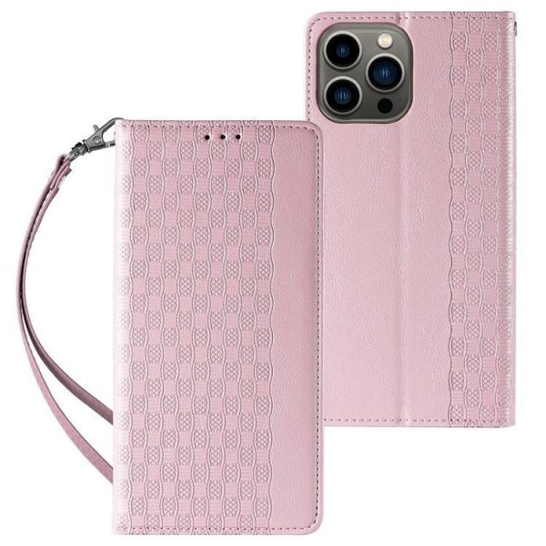 iPhone 12 Pro Max -lompakkokotelo Magnet Strap - Pinkki