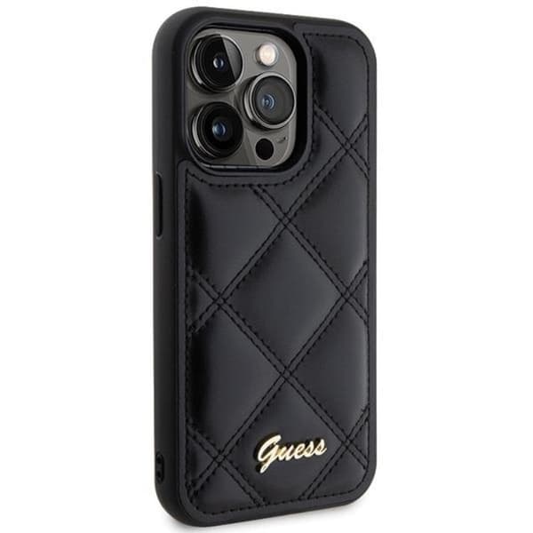 Guess iPhone 15 Pro Cover Quilted Metal Logo - Sort Black