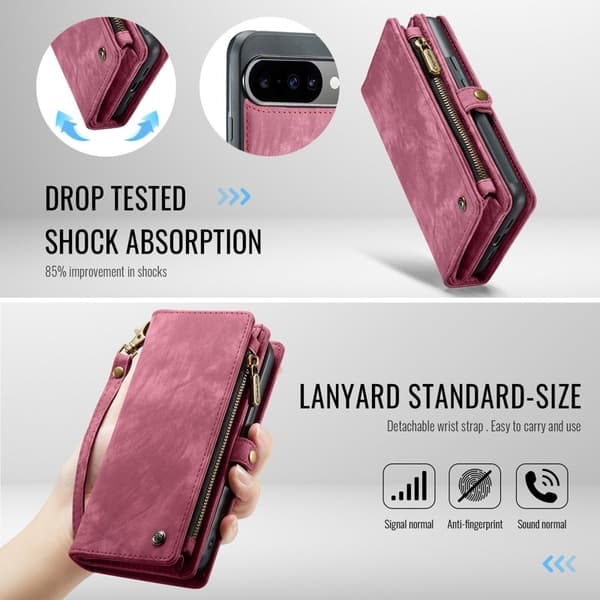 CASEME Plånboksfodral Konstläder till Google Pixel 10 Pro - Röd