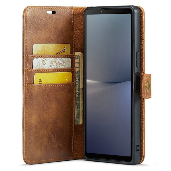 DG.MING Sony Xperia 10 V Plånboksfodral Äkta läder - Chockresistent - Brun