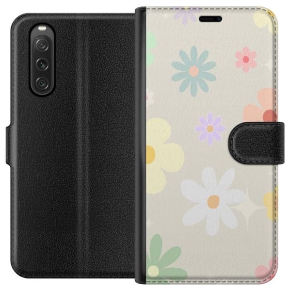 Plånboksfodral till Sony Xperia 10 V med fejdande blommor
