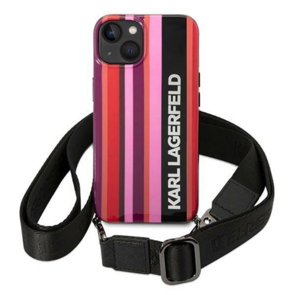 Karl Lagerfeld iPhone 14 etui med halskæde striber strop - Pink
