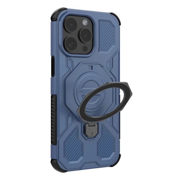 Mobilskal till iPhone 15 Pro Plast Shockproof med Rotating Kickstand - Blå