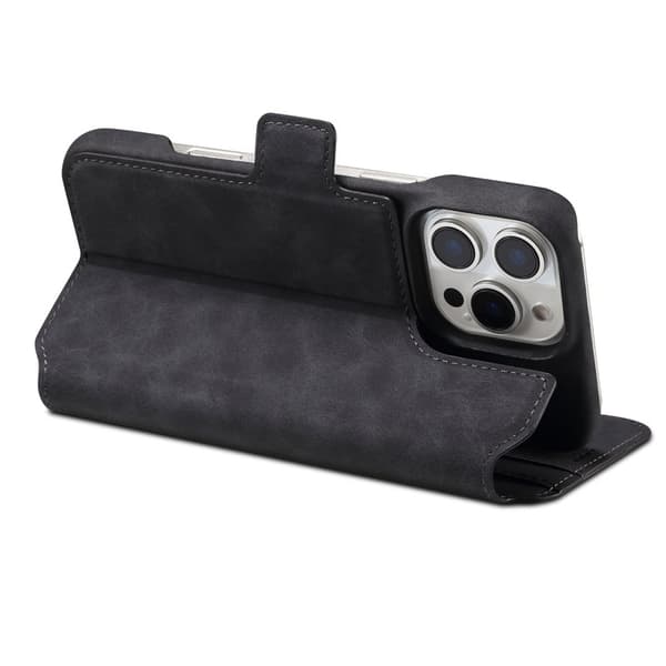 DENIOR B07 iPhone 16 Pro Max Plånboksfodral Konstläder Magnetiskt Svart