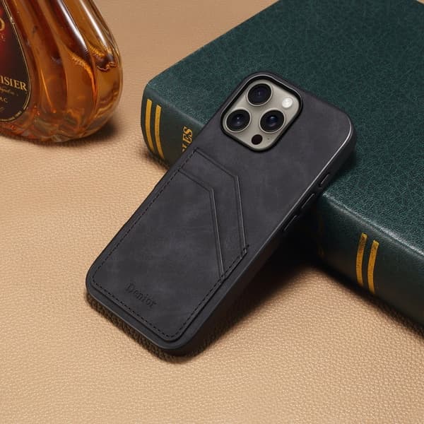 DENIOR Mobilskal till iPhone 16 Pro Max PU Läder + TPU + PC - Svart