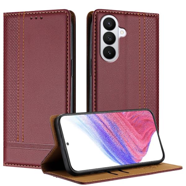 Galaxy S26/S26 Pro Plånboksfodral L-Shaped Grid Pattern Vinröd