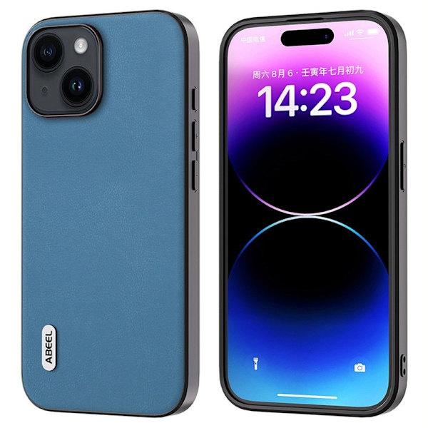 ABEEL Mobilskal till iPhone 15 Plus Texturerad PU Läder TPU - Ljusblå