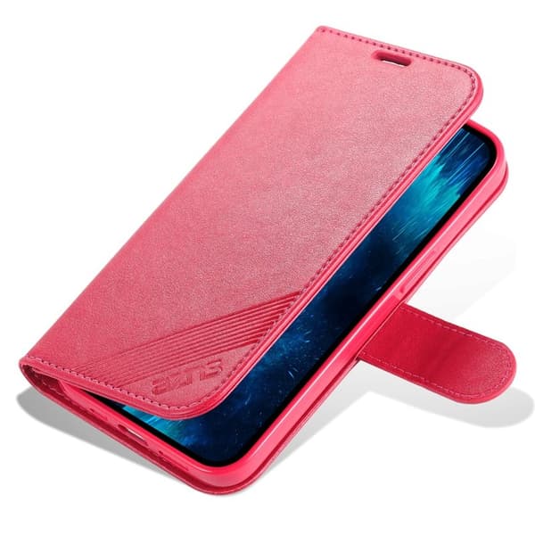 AZNS iPhone 15 Pro Plånboksfodral Konstläder med ställ - Röd