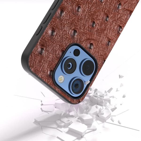 ABEEL Mobilskal till iPhone 16 Pro Max Äkta Läder Ostrich Textur Brun