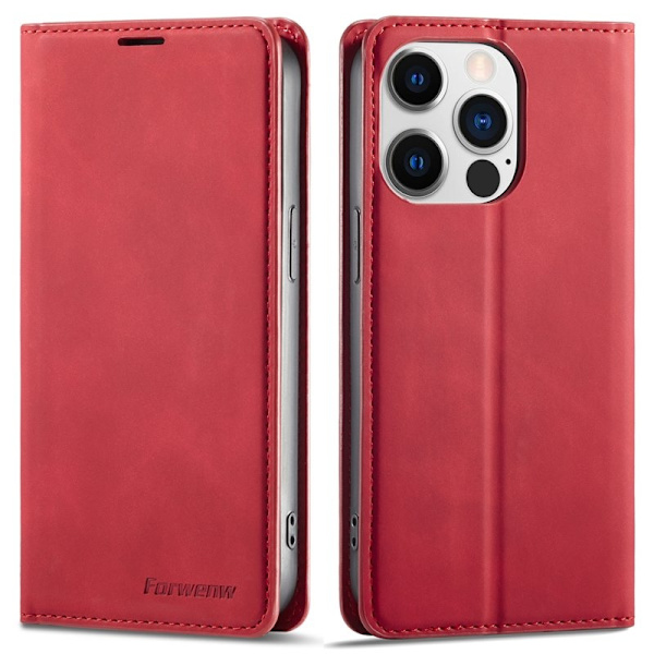 FORWENW iPhone 14 Pro Max Plånboksfodral Konstläder - Röd