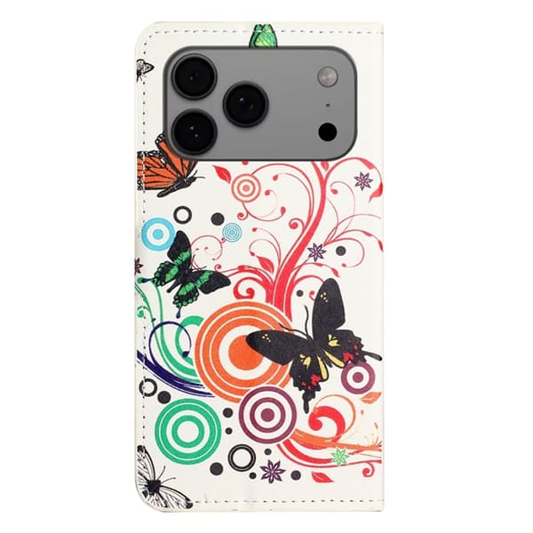 iPhone 17 Pro Plånboksfodral Pattern Print Konstläder - Vit Fjäril Vit