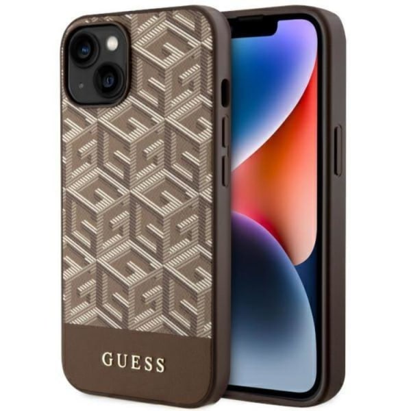 Guess iPhone 14 -mobiilikotelo MagSafe GCube Stripes - ruskea