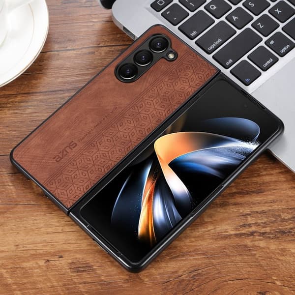 AZNS Samsung Galaxy Z Fold5 Plånboksfodral Konstläder - Brun