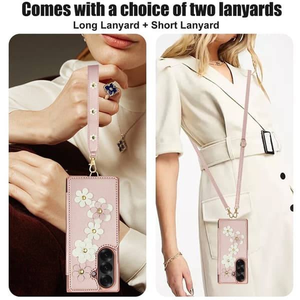 Galaxy Z Fold7 Plånboksfodral Med 2 Remmar - Rosa Rosa