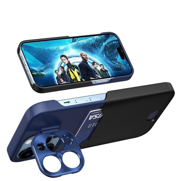 iPhone 14 Cover Kortholder Læder Kickstand - Blå Blå