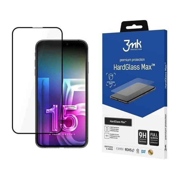 3MK iPhone 15 Pro Härdat Glas Skärmskydd Max - Svart Transparent