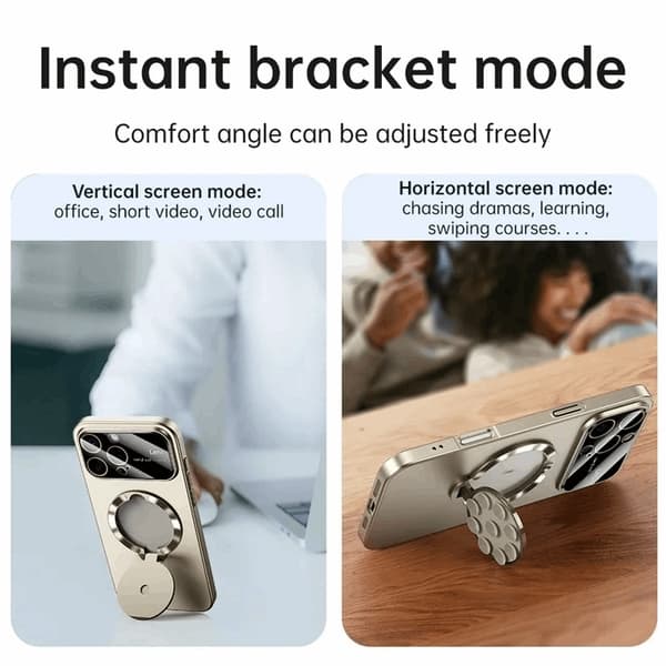 Mobilskal till iPhone 16 Pro Max Magsafe Sugkopphållare Kickstand - Titan Guld