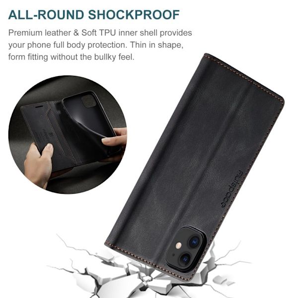 AUTSPACE A01 iPhone 11 Plånboksfodral Konstläder - Svart