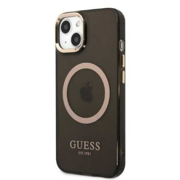 GUESS iPhone 13 Skal MagSafe Gold Outline Translucent - Sort Black