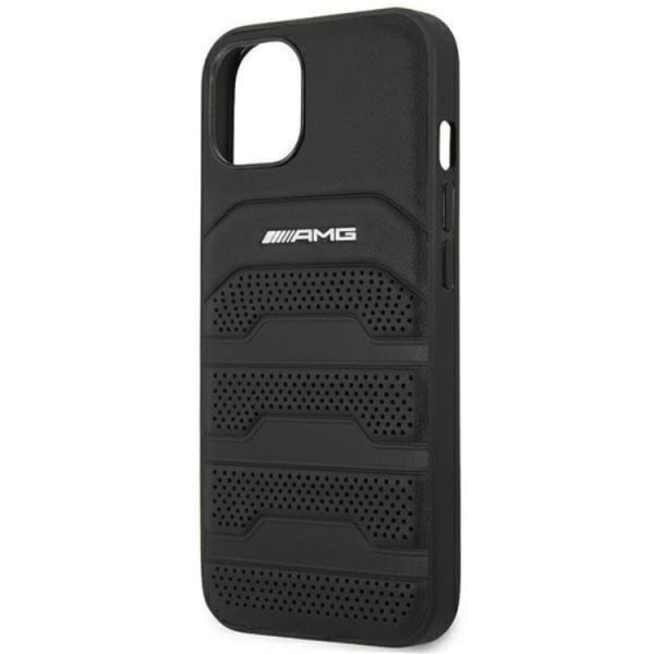 AMG iPhone 14 Plus -kuori, nahkaiset kohokuvioidut linjat - musta