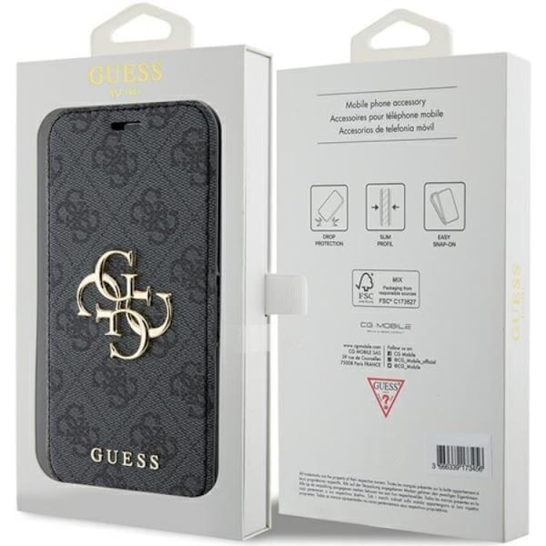 Guess iPhone 15 Pro Plånboksfodral Metall Logo - Grå Grå