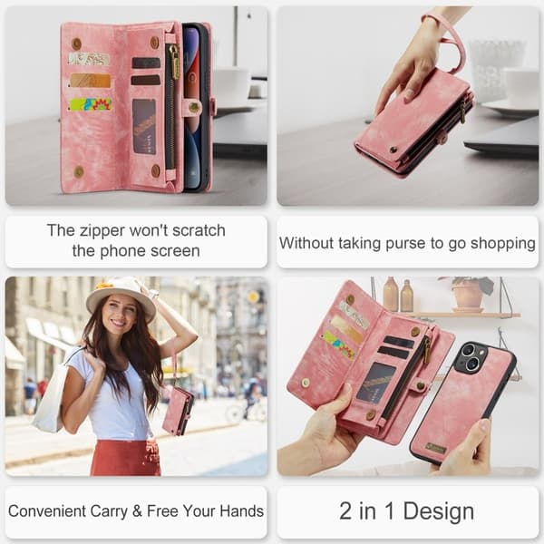 CASEME 008 iPhone 15 Plus Plånboksfodral Konstläder med - Rosa