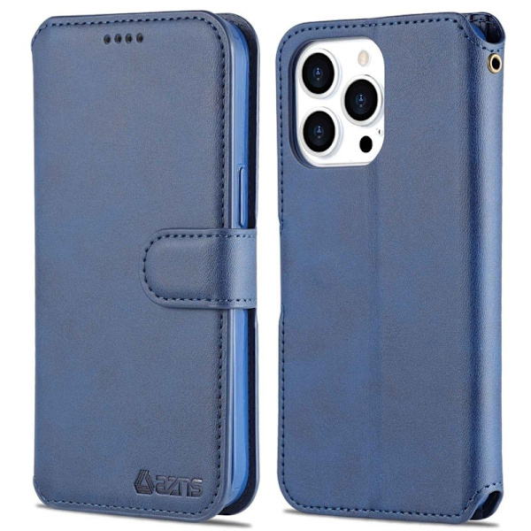 AZNS iPhone 14 Pro Plånboksfodral Konstläder - Full Skydd - Blå